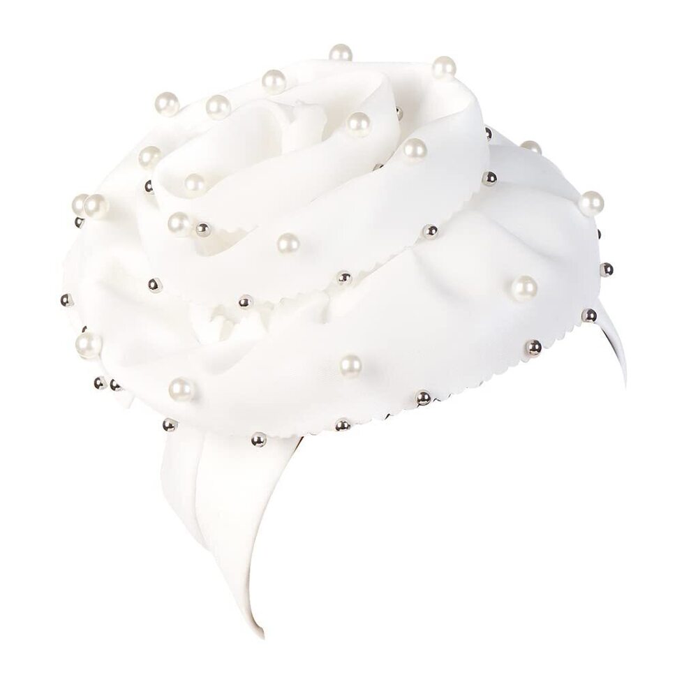 4017 Turban hat Pearls Balls Scattered Large Flower Solid Color Lady